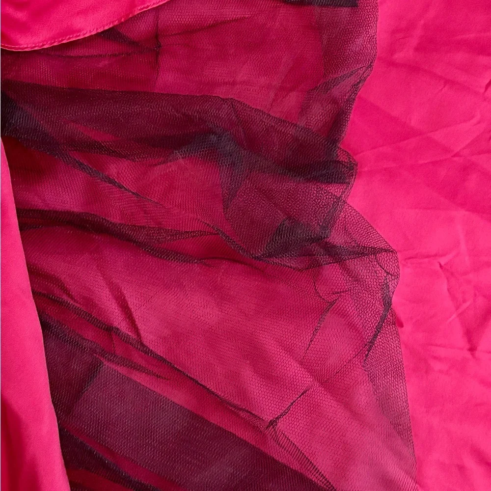 David's Bridal Size JB 16 Ruched Satin Style Apple Crimson Red Maxi Formal Dress - Picture 8 of 11